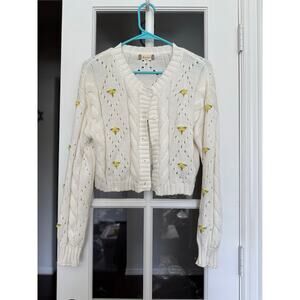 ALTER'D STATE Knitted Cropped Cardigan Sweater Sweet Floral Feminine XS